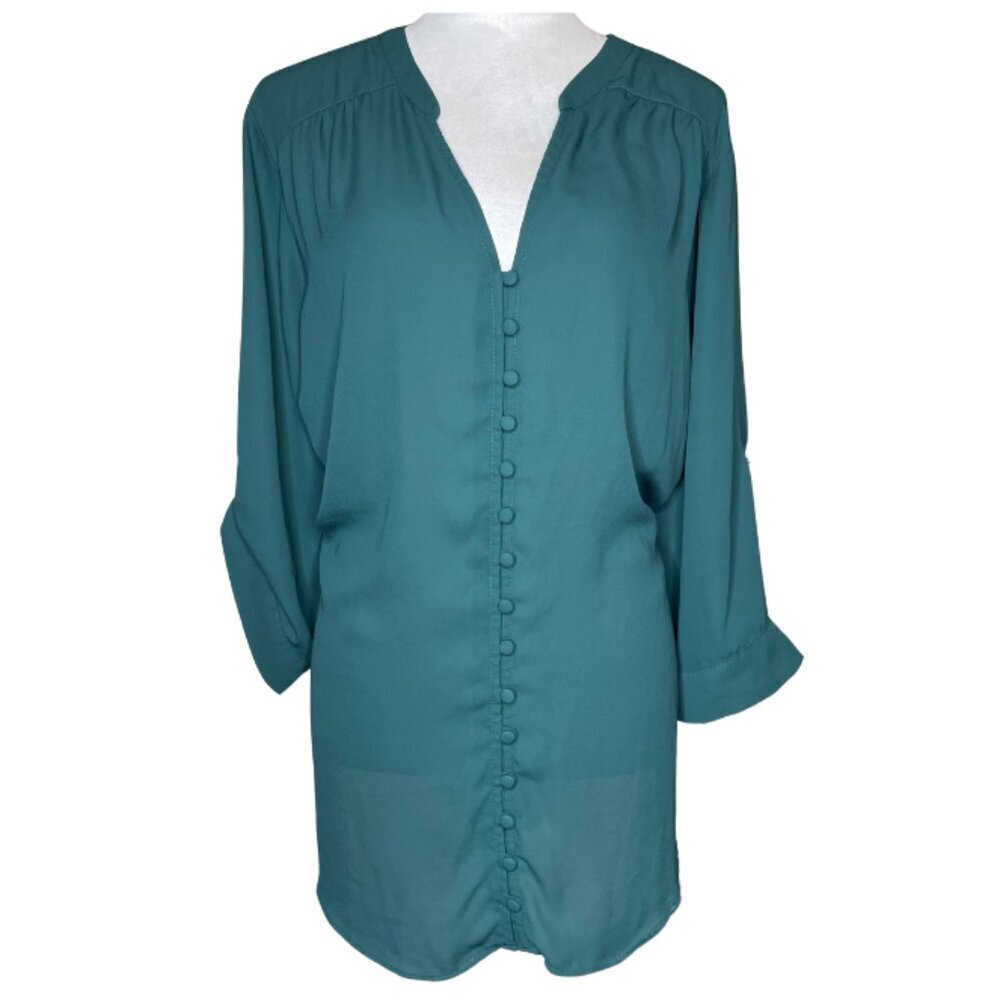 Torrid Harper Emerald Button-Front Georgette Roll… - image 2